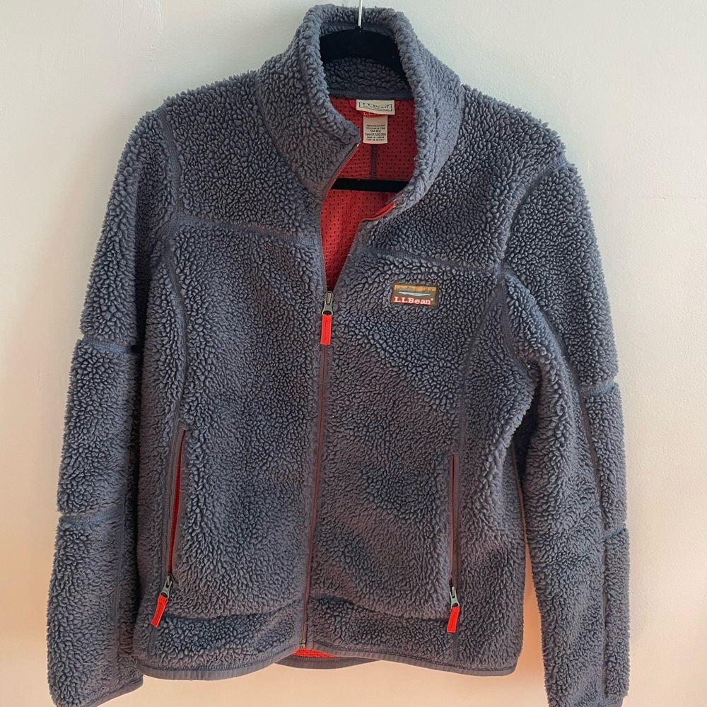 LL Bean women’s high pile fleece jacket. Size small. Grey blue.